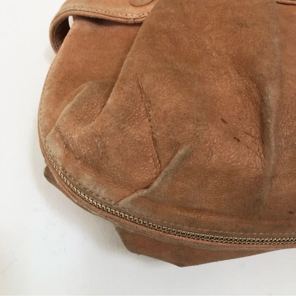 BOTKIER Camel Tan Metallic Suede Leather Crescent Hobo Boho Handbag Bag Purse